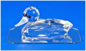 Swarovski Silver Crystal Figure, Mallard Duck With Mirror Base. Number 764708. Designer Max