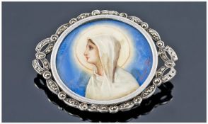 Silver Portrait Brooch, Showing Madonna, Indistinctly Signed To The Right. Posiably French,