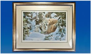 Large Signed Print By Steven Townsend Entitled `The Warmth Of Nature`, depicting polar bears with