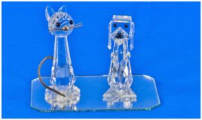 Swarovski Silver Crystal Figures, 2 in total. 1). Large cat with metal tail, 7635070000. Designer