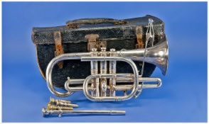 White Metal Military Cornet, Marked To Horn ``Dean & Co 6 Norfolk Rd Ponders End London`` c1890