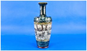 Doulton Lambeth Hannah Barlow Signed Vase. c.1888. Decorated with incised images of cattle at