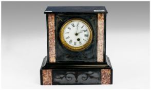French 19th Century Black & Pink Marble Mantle Clock. Stands 10.75`` in height.