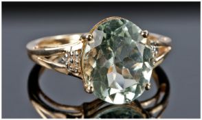 9ct Gold Dress Ring, Set With A Central Coloured Stone Between 6 Round Cut Diamonds, Fully