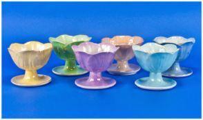Set of Six Maling Lustre Ice Cream Sundae Dishes in pastel colours including yellow, green, blue,