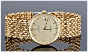 Gents 9ct Gold Sovereign Wristwatch, Champagne Dial, Gilt Batons With Date Aperture, 9ct Gold