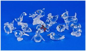 Swarovski Silver Crystal Fine Miniature and Small  Animal Figures, 12 in total. Comprises elephant,