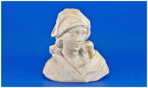 EMILIO FIASCHI (ITALIAN, 1858-1941) Alabaster Sculpture Of A Young Maiden, Signed To Reverse.