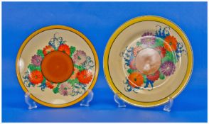 Clarice Cliff Hand Painted Pair Of 1930`s Cabinet Plates, 2 in total. `Gayday` pattern, bizarre