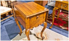 French Walnut Bedside Table With Pot Cupboard And Flaps To Each Side, Raised On Shaped Cabriole
