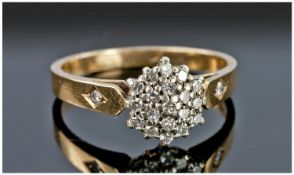 9ct Gold Diamond Cluster Ring Set With Round Modern Brilliant Cut Diamonds, Fully Hallmarked, Ring