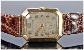 9ct Gold Gents Wristwatch, Of Rectangular Case With Canted Corners, Arabic Numerals, Subsidiary