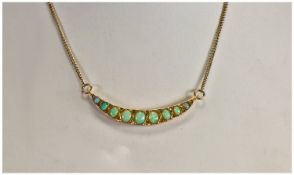 Victorian 15ct Opal And Diamond Crescent Shaped Pendant Necklace. Good quality Opal.