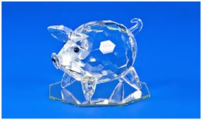 Swarovski Crystal Figure `Large Pig` Curly Crystal Tail. Number 7638 065 000. Designer Max Schreck.