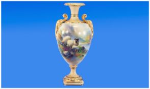 Royal Worcester Extremely Fine Hand Painted Two Handle Vase.  Signed Harry Davies, dated 1909.