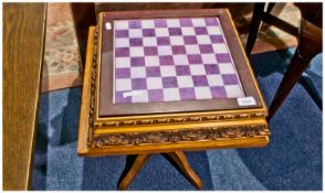 Resin Chess Set ``Knights Of Old`` Fitted In A Chess Board Table Cabinet, With Chess Board Top.