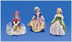 Royal Doulton Figures, 3 In Total. 1, `Monica`, HN 1467, first issue 1931, height 4 inches. 2, `