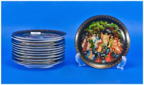 Set Of 12 Russian Decorated Porcelain Plates Of Fine Quality. Decorated with scenes from Russian