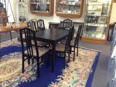 Modern Black Ebonised Rectangular Table And Six Matching Chairs