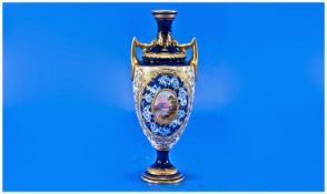 Coalport 19th Century Two Handled Urn Shaped Vase, with hand painted scenic centre panel, gold