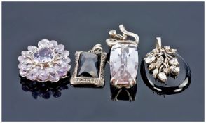 Collection Of Four Silver Mounted Pendants, Set With Coloured Faceted Stones. All Hallmarked.