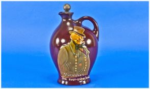 Royal Doulton Dewars Micawber Whisky Lidded Chocolate  Brown Jar. With raised image of micawber and