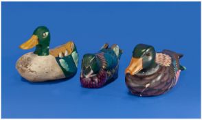 Painted Wooden Duck Decoy Early 20thC Together With Later Models.