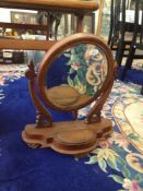Victorian Oval Shaped Mahogany Toilet Mirror with carved shaped arms with a lift flap drawer front.