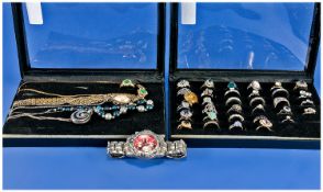 Misc Lot Of Costume Jewellery Comprising 33 Dress Rings, Five Necklaces And A Matching Ring + A
