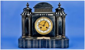 French R & Co. Paris Richard Et Cie Black Marble Clock. c.1910. 8 day striking on gong. Porcelain