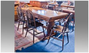 Golden Oak Quality Reproduction Dining Suite, Comprising Dining Table With Trestle Base, With