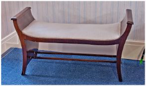 Mahogany Regency Style Window Seat, With Shaped Solid Ends, Upholstered Seat. Early 20thC. Length