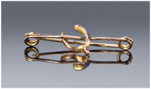 Victorian Miniature 9ct Gold Wishbone Brooch, with original box. 1.25 inches wide.