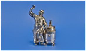 W.M.F. German Rare and Unusual  Figural Silvered Metal Table/Bar Cigarette Lighter. Depicting a