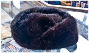 Black /Brown Mink Hat, full skins with stitching to form the shape, self covered button trim to