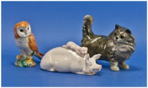 Beswick Animal And Bird Figures, 3 In Total. 1, `Owl`, model number 2026, height 4.5 inches. 2, `