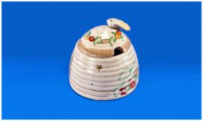 Clarice Cliff Small Lidded Honey Preserve Pot ``Napoli`` design. Date 1937. 2.75 inches high.