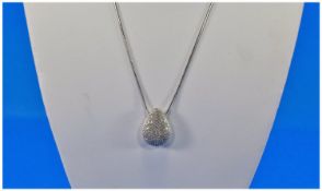 9ct White Gold Diamond Pendant, Pear Shaped Form Pave Set Round Brilliant Cut Diamonds With Open