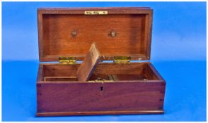 Mahogany Cash Box, with three interior compartments and brass carrying handles. Circa 1880. Size 10