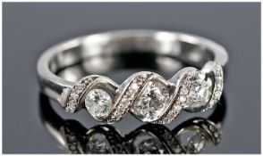 Ladies 18ct White Gold Set 3 Stone Diamond Ring, with a further 20 small diamond spacers. Estimated