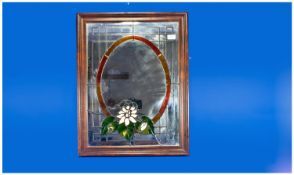 Leaded Glass Type Decorated Floral Mirror, in wood frame. Size 21 x 28 inches.