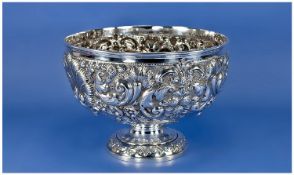 Edward VII Very Fine Silver Ornate Punch Bowl By Daniel George Collins, Silversmith Of Newgate,