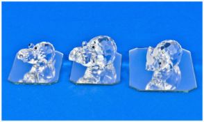 Swarovski Silver Crystal Figures, 3 in total. 1) Hippopotamus, 7626065000, designer Adi Stocker. 2
