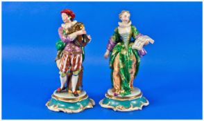 A Fine Pair of French 19th Century Hand Painted Porcelain Figures, Paris. Factory mark to base. The