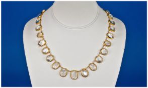 Moonstone Fringe Necklace  Of Graduating Form Set In Yellow Metal, Length 17 Inches.