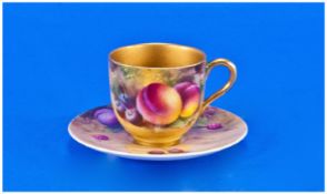 Royal Worcester Hand Painted Miniature Cup and Saucer ``Fruits`` Design. Cup signed H. Aryton, 2