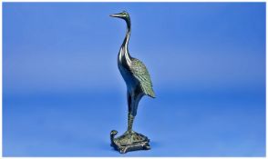 Chinese Bronze `Crane on a Tortoise` Figure, a version of the classic image showing the two