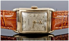 Gents 14ct Gold Longines Wristwatch Rectangular Convex Case, Rectangular Dial With Arabic