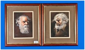 A Very Fine Pair of Larry Rushton Signed Watercolours. ``Character Studies of Two Elderly Men``.