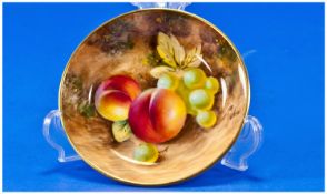 Royal Worcester Hand Painted And Signed Fruits Pin Dish. Signed Roberts, `Peaches and Grapes`